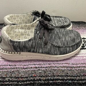 Hey Dude Wendy Sox shoes in dark grey with a speckled white sole.